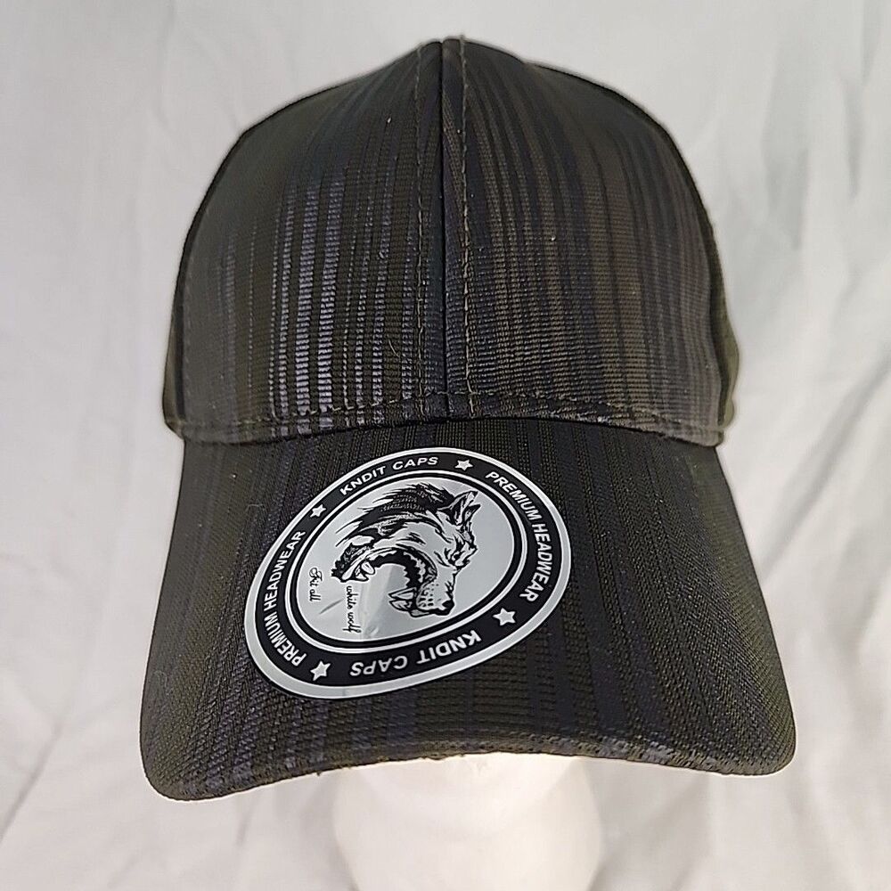 Baseball Cap Kndit White Wolf Green Pin Striped Strap Back Hat Vintage